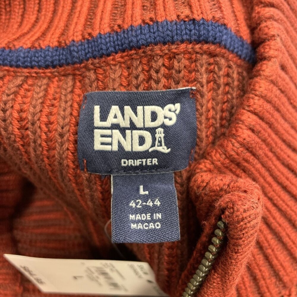 NEW Lands' End Drifter Men's L Ribbed Cotton Sweater Rust Red Mock neck -67 - Picture 8 of 13